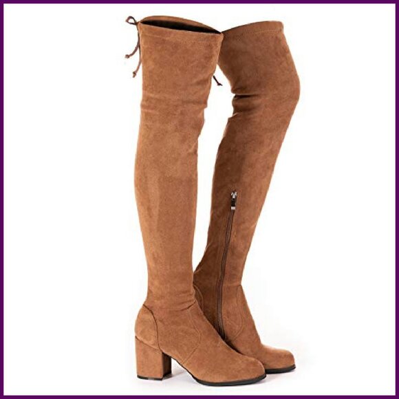 Women's Over Knee Boots Faux Suede Block Heel Lace Up Winter OTK - Picture 2 of 8